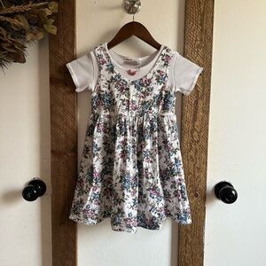 VTG 90s Girls Floral Short Sleeve Jumper Dress Connected undershirt size 6